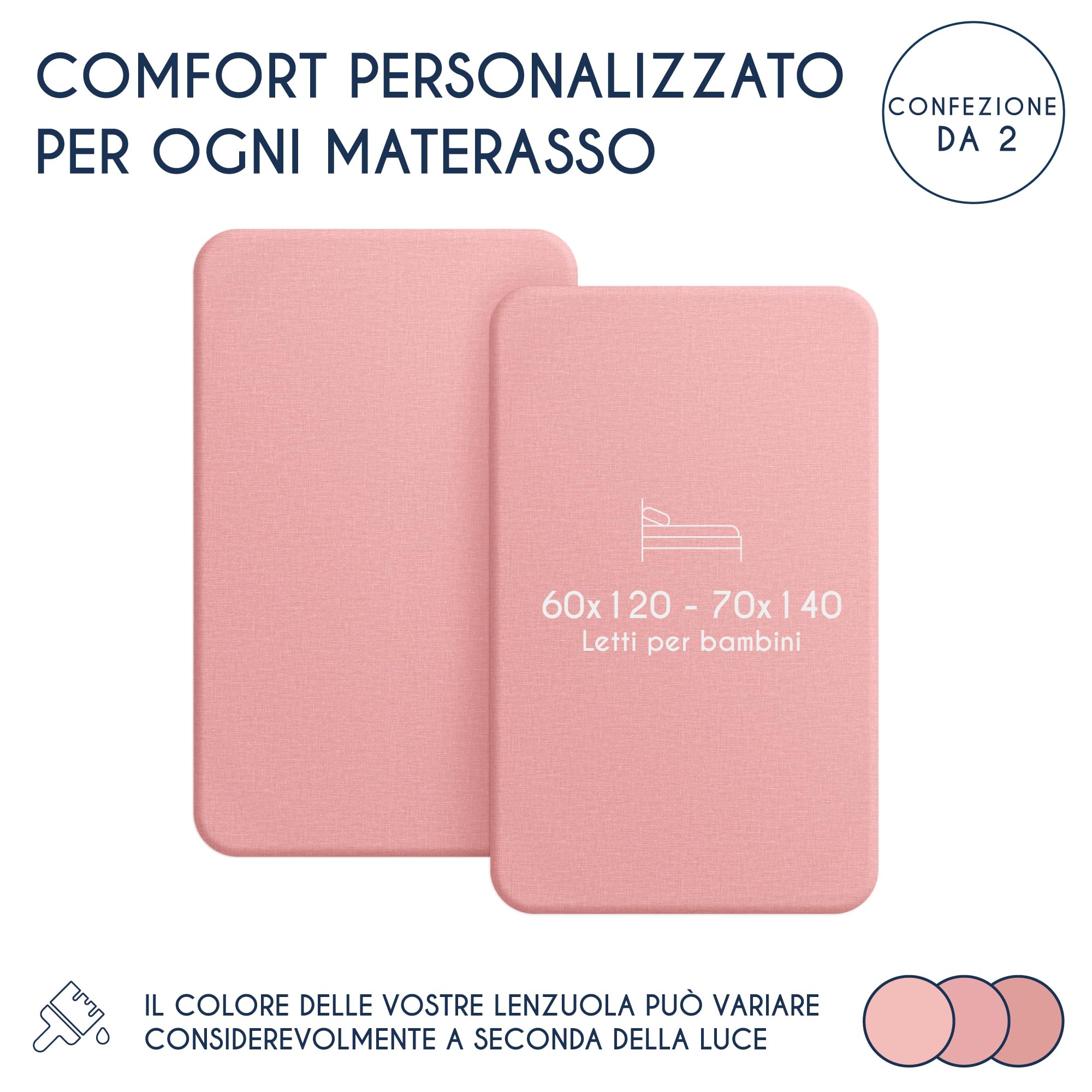 Dreamzie - Set 2 Lenzuolo con Angoli Cotone Bambini - 60x120/ 70x140 - Oeko Tex certificato - Rosa - Lenzuolo con Angoli 60x120/ 70x140