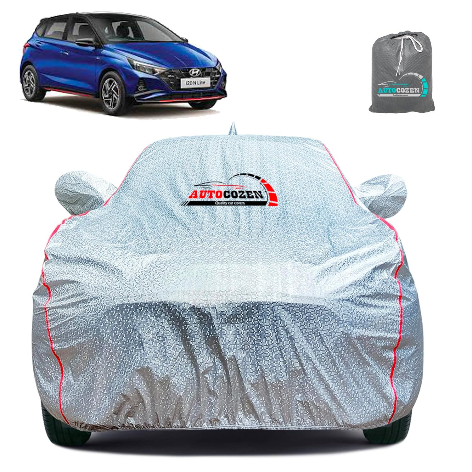 Autocozen Waterproof Car Body Cover Compatible with Hyundai Line I20 Mirror and Antenna Pocket, All Weather Protection Cov