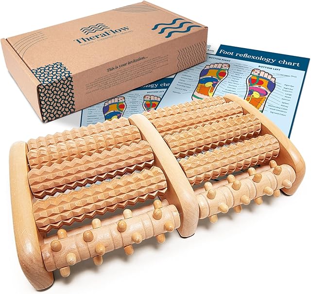 TheraFlow Foot Massager Roller, Foot Roller for Plantar Fasciitis Relief - Foot Pain Relief Massage, Diabetic Neuropathy, Heel Arch - Valentines Gifts for Him and Her, Reflexology Tool - Wooden(Large)