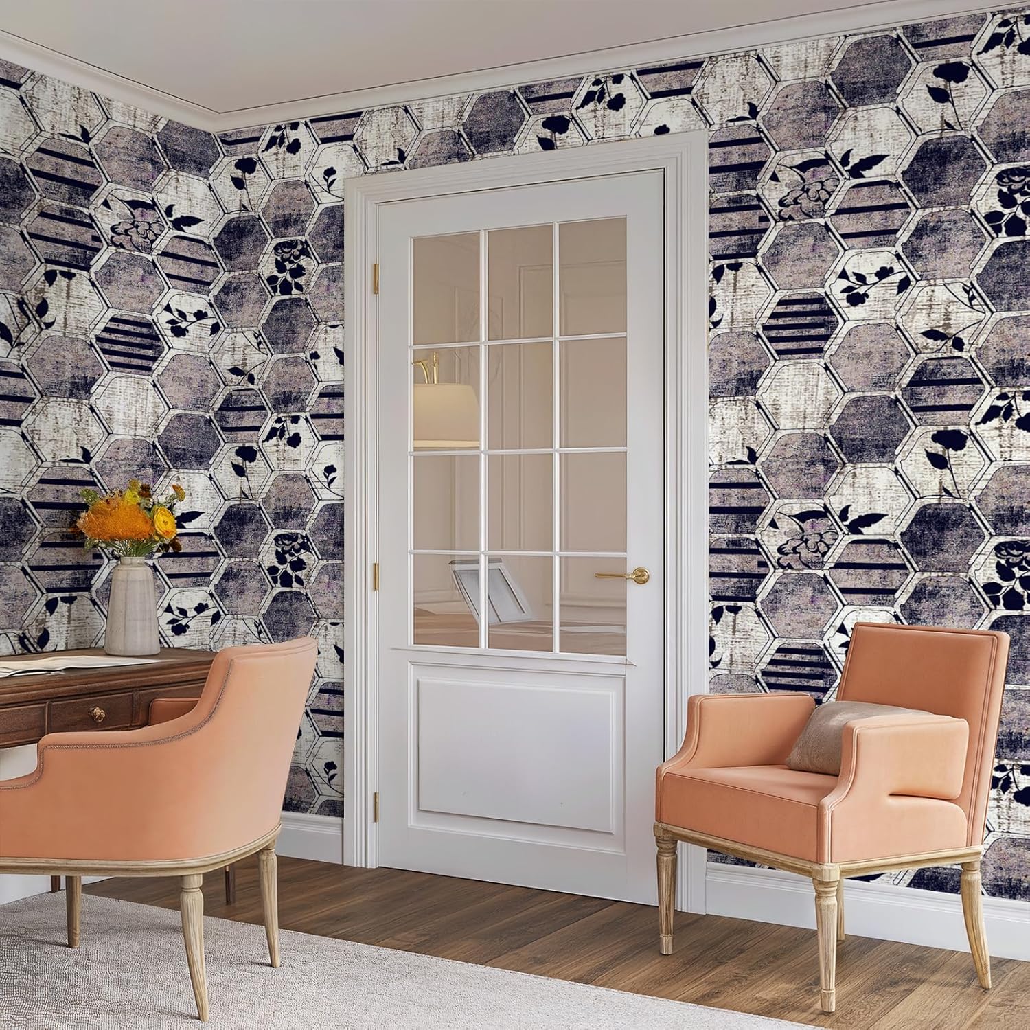 Peel and Stick Moody Vintage Wallpaper Removable Botanical Leaf Geometric Textured 17.7" x 236.22" Wall paper Watercolor Self Adhesive Contact Paper for Classroom Bedroom laundry room bathroom
