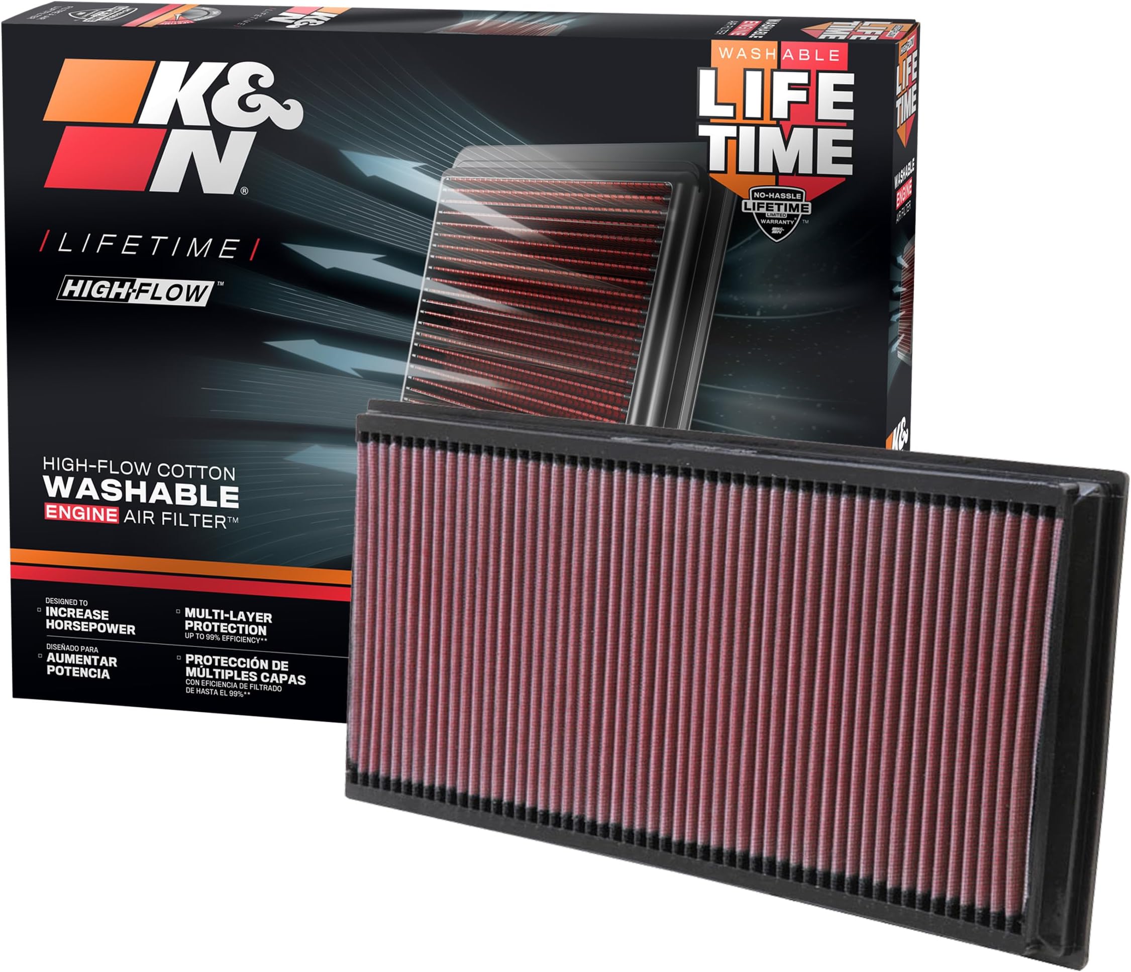 K&N Engine Air Filter: High Performance, Premium, Washable, Replacement Compatible with 2002-2019 Porsche/Volkswagen/Audi/Land Rover SUV (Cayenne, Touareg, Q7, Range Rover), 33-2857