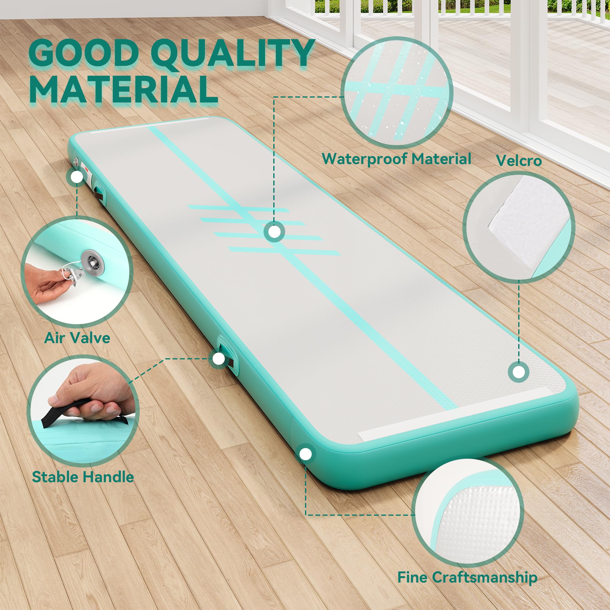 Air Matte Track 3M/4M, YITAHOME Tumbling Matte/fibra di carbonio Laterale/stile strada con pompa ad aria Altezza 10 cm Tumbling Matte, tappeto ginnico gonfiabile Tappeto ginnico