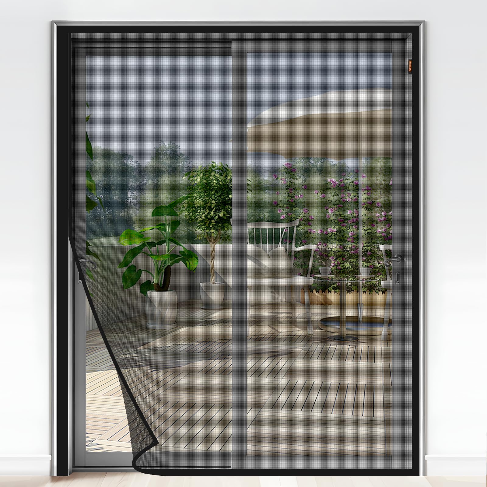 MAGZO Magnetic Screen Door Fit Door Size 72 x 80 Inches, Actual Screen Size 74 x 81 Inch Heavy Duty Side Opening Polyester Screen Curtain for Sliding Door Broader View, Black
