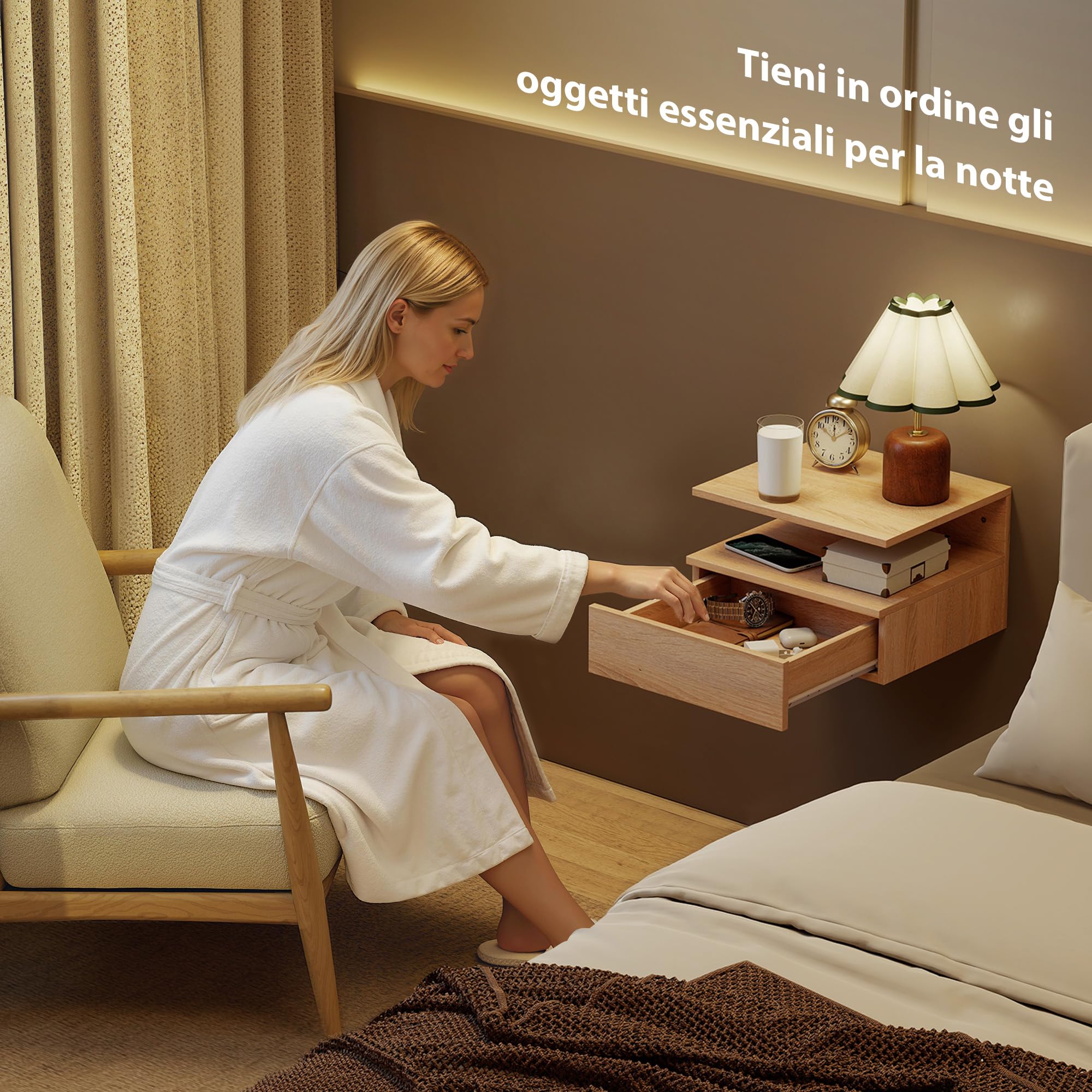 HOMCOM Set da 2 Comodini Sospesi Salvaspazio 35x32x22.5cm Rovere
