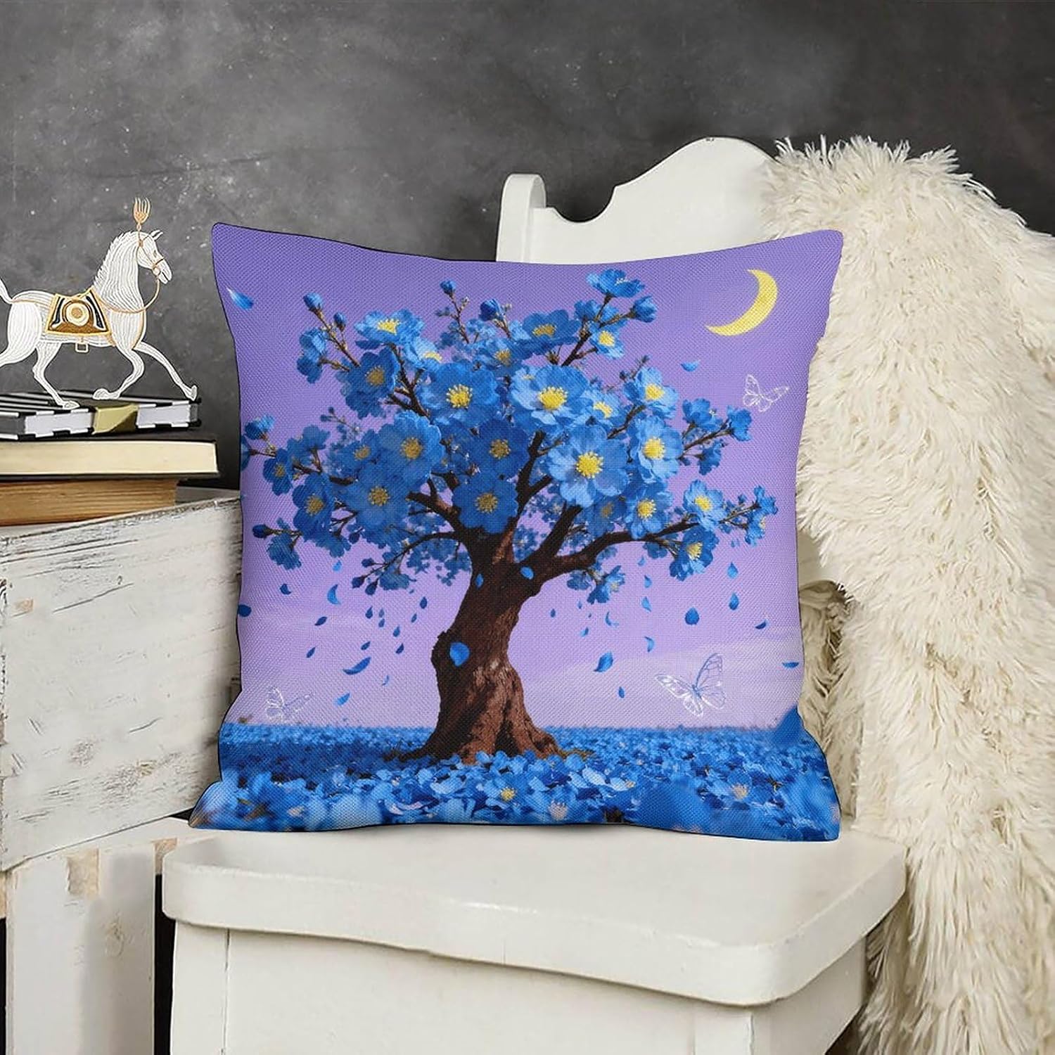 Blue Plants Pillow Protectors Cute Waterproof Pillow Cover Soft Skin-Friendly Cushion Case Decorative Square Cushion Cover for Couch Sofa Bed Living Room Bedroom