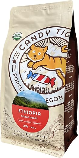 Ethiopia Yirgacheffe - USDA Organic - Whole Bean Coffee - Medium Roast - 100% Arabica Beans - Fair Trade - Shade-grown -2lb
