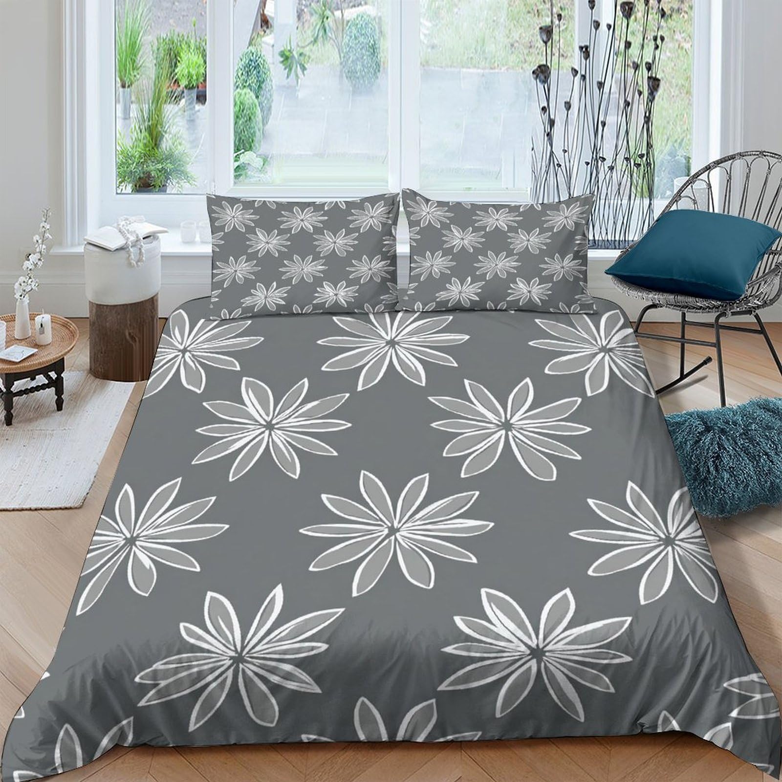 Linge de lit respirant et confortable en tissu imprimé 3D floral