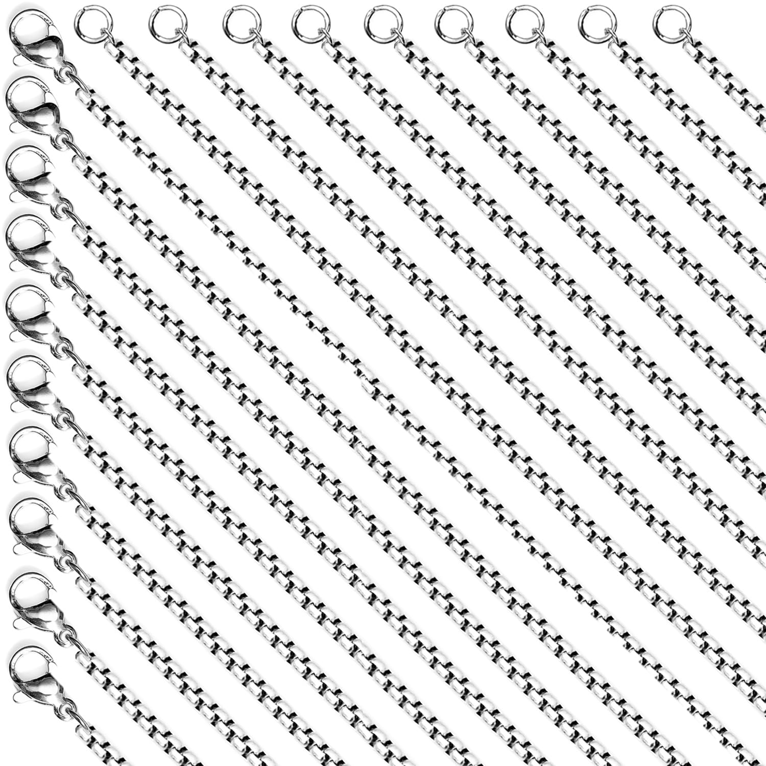 20 Pack No Tarnish Silver Rolo Chains for Jewelry Making, 20 & 24 inch, 2mm, Bulk Waterproof Hypoallergenic Stainless Steel Necklace Findings Supplies