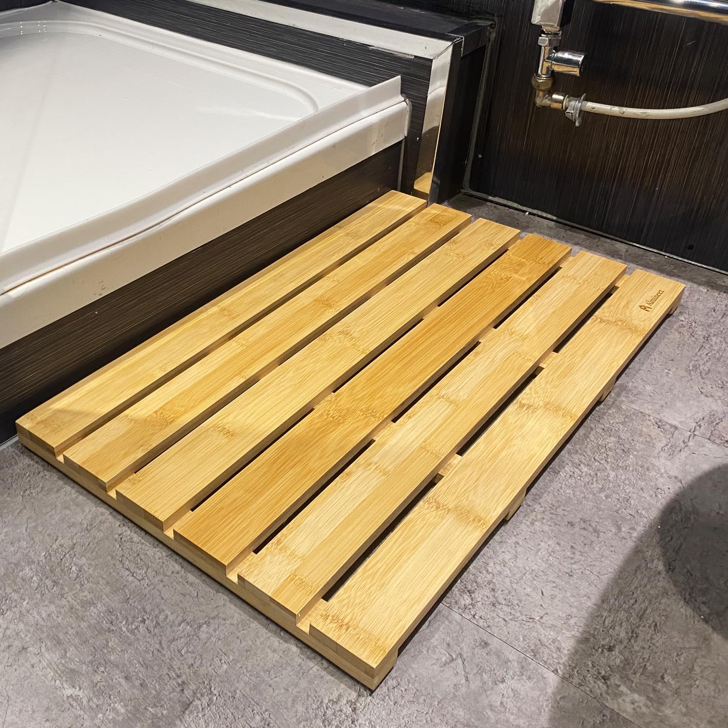 Almineez Natural Bamboo Wooden Duckboard Sink Shower Bath Mat Duck