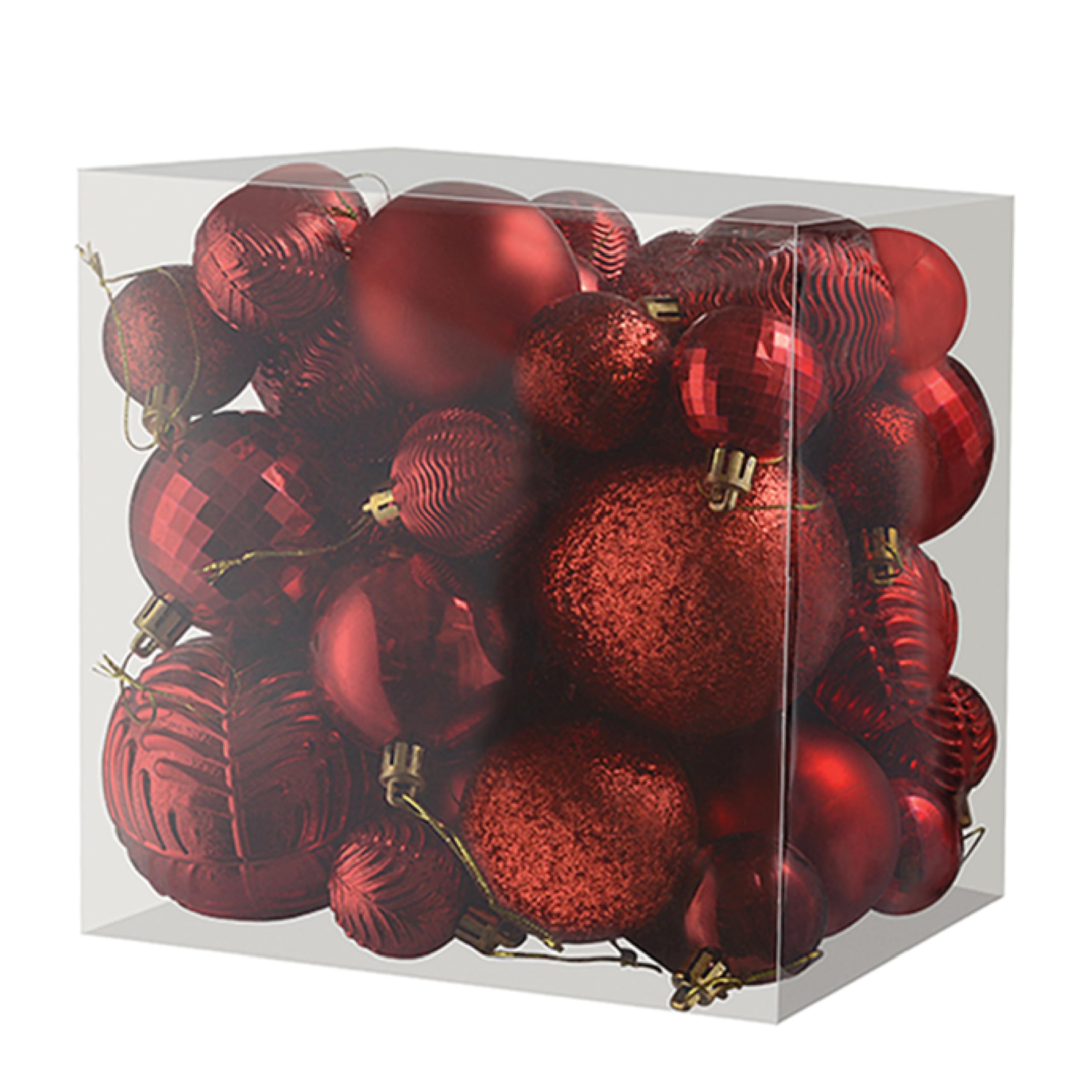 Prextex Red 36-Piece Shatterproof Christmas Ball Ornament The Perfect Glitter Balls, Christmas Tree Baubles Christmas Decorations, Exquisite Xmas Combo of 36 Christmas Balls and Shape Styles