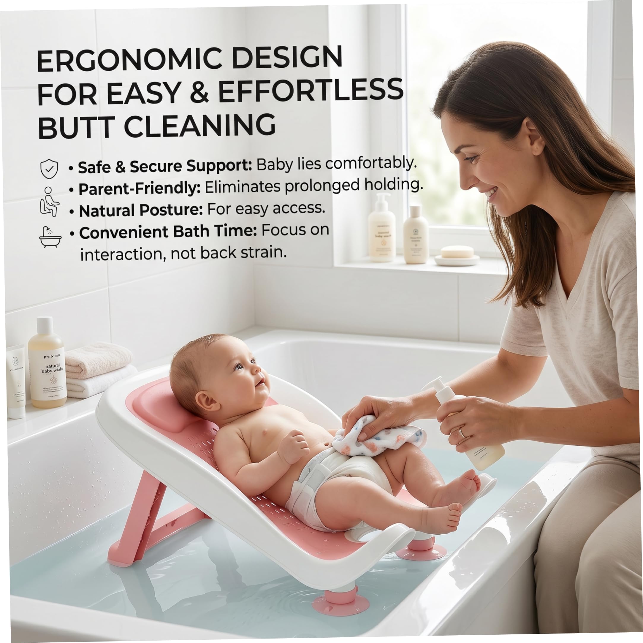 Supporto per bagnetto, vasca ergonomica per neonati con ventosa e gamba, soluzione per il bagno con lavandino antiscivolo per 0-12 mesi Style-3.