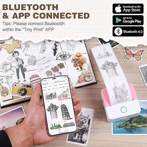 Vista 2 de cudinham Print Pods - Mini impresora, impresora térmica sin tinta con 10 rollos de papel de impresión, cápsula de impresión de bolsillo para Rosa