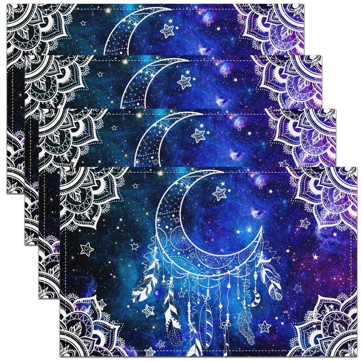 Richhome Color 13 Dreamcatcher Placemats Ombre Blue Purple Starry Galaxy Waterproof Table Place Mats For Dinning Table Decor 12X18 Inch Hand Sketched Moon Floral Geometric Washable Decorative Placemat Set Of 4