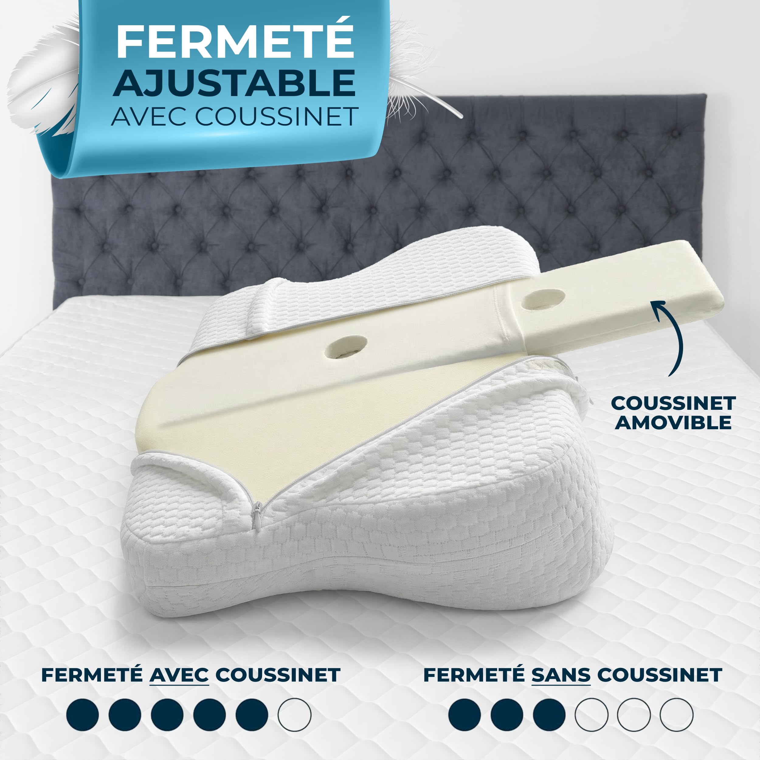 Glückstoff® Oreiller Ergonomique [Nominé au Prix Innovation Ergonomie] Oreiller Mémoire de Forme | Oreiller Cervical Ergonomique Rouleau Cervical Oreiller pour Dormeurs sur Le Côté Gris