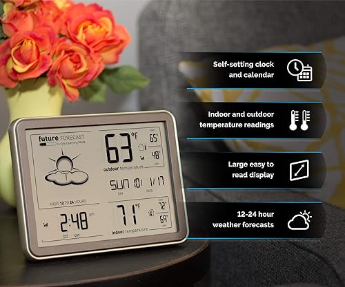 Miniatura 4 de AcuRite 75077A3M Estación meteorológica inalámbrica de pronóstico de autoaprendizaje con reloj atómico (negro) y estación de pronóstico La Crosse