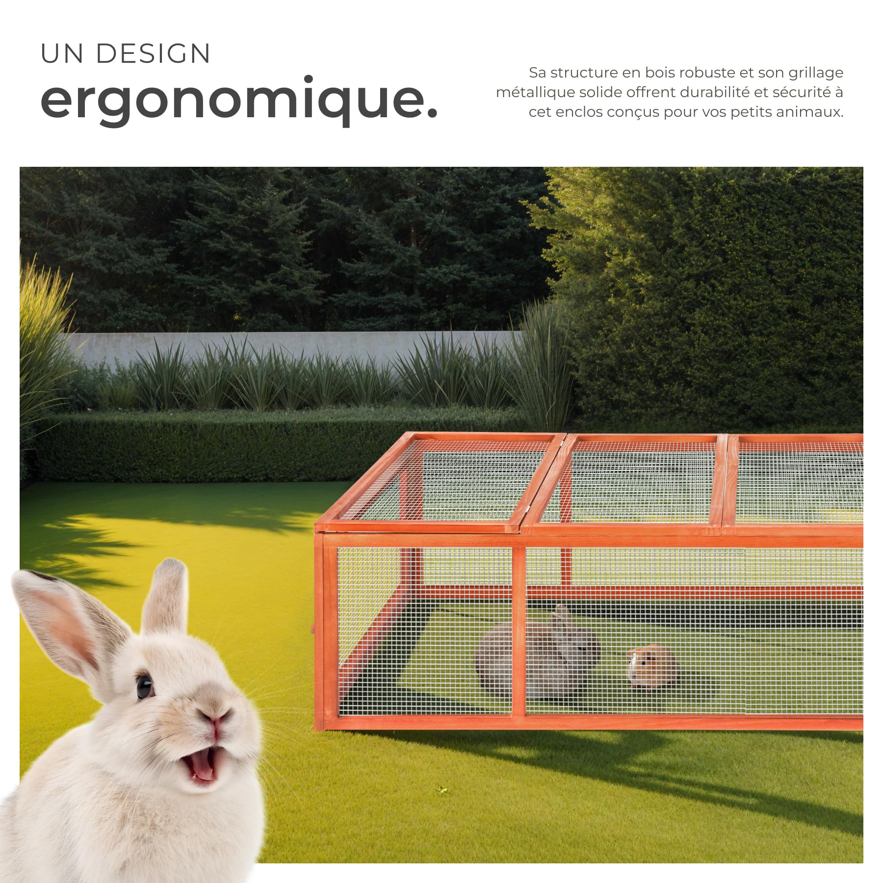 Tectake Clapier Lapin Exterieur 181x90x48 cm Bois imperméable Cage Rongeurs avec Parc XXL 2 Portes Toit ouvrant