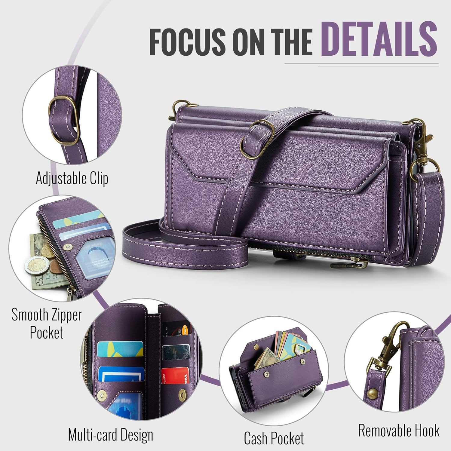 Asuwish Phone Case for iPhone 13 Mini 5.4 inch Zipper Wallet Cover with Screen Protector and Flip RFID Blocking Card Holder Cell iPhone13mini i-Phone 13minicase i iPhone13 13mini Women Girls Purple