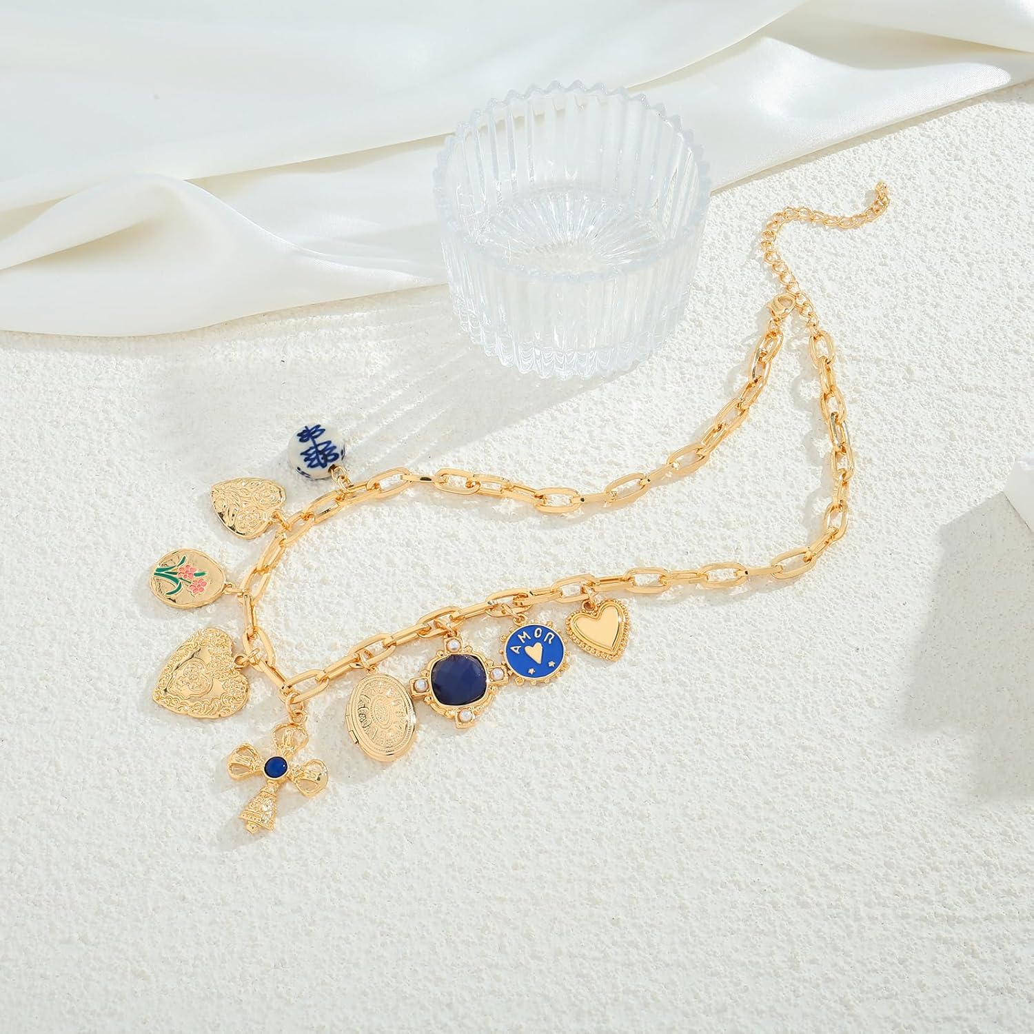 LILIE&WHITE Gold Cross Charms Necklace Trendy Heart Pendant Necklace Chunky Gold Necklaces Fashion Pearl Heart Flower Choker Necklaces Jewelry - Image 5