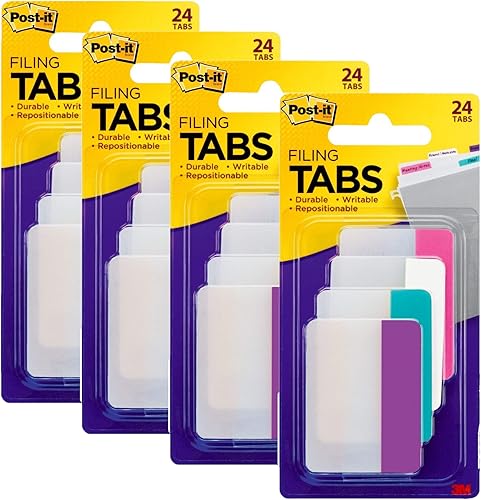 Post-it Pestañas para archivar, 2 x 1.5, colores surtidos sólidos, paquete de 4