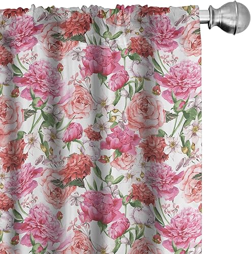 Miniatura 42 de Ambesonne - Cortinas de ventana de los 90, tema de los 90 con dispositivos de casa de estilo antiguo, patines en línea, zapatos de baile divertidos,