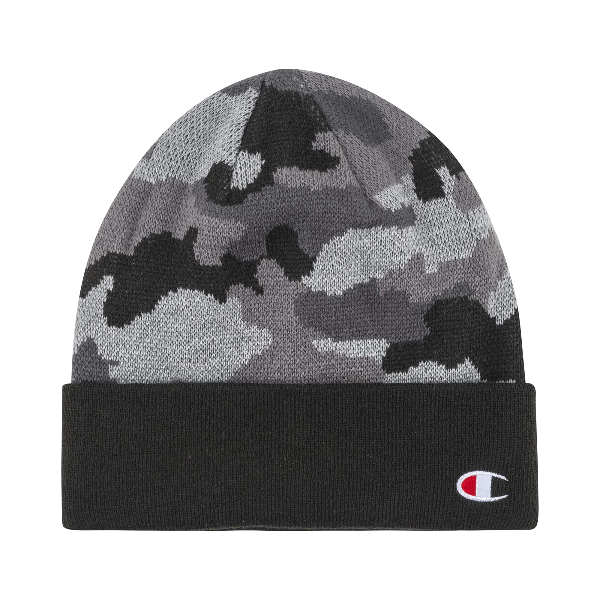 Champion Logo Cuff Beanie, Grey Camo, One Size