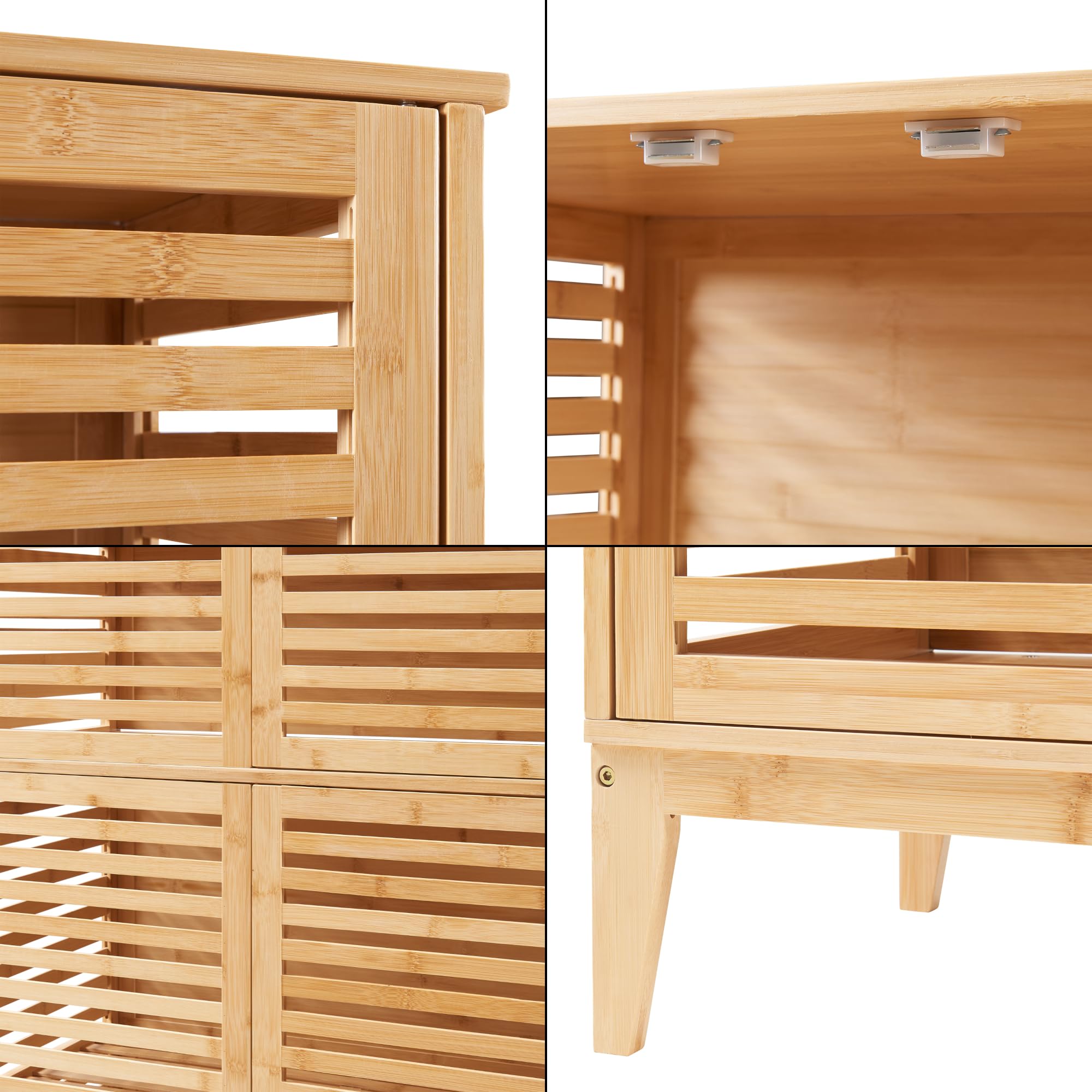 [en.casa] Badezimmerschrank Raurgela 180 x 80 x 40 cm Bambus Badezimmermöbel Küchenschrank Hochschrank Aufbewahrungsschrank