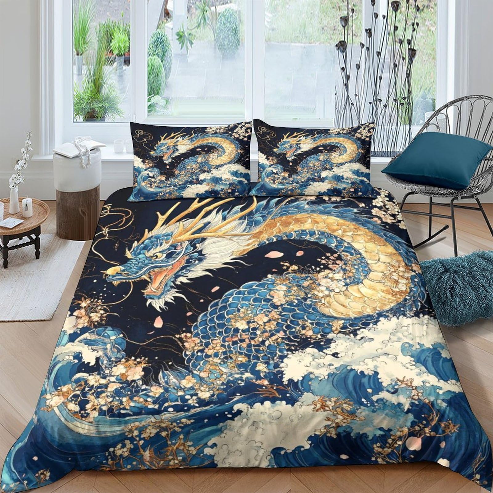 Ctjqhvkz Style-2 3D Printed Oriental Dragon Fitted Sheet Microfiber Soft Breathable Golden Cloud Bed Cover For Bedroom Guest Room Decor Single（135X200cm）