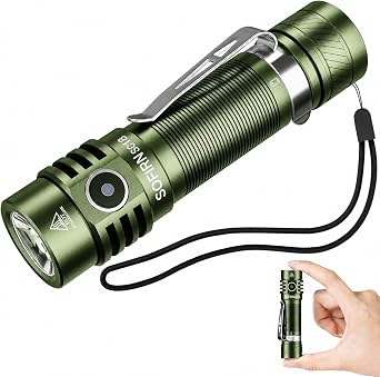 sofirn SC18 Rechargeable Flashlight 1800 High Lumens, Super Bright EDC Pocket Light with USB-C Charging, IP68 Waterproof Handheld Flashlight for Camping, Hiking, Dog Walking & EmergencyGreen