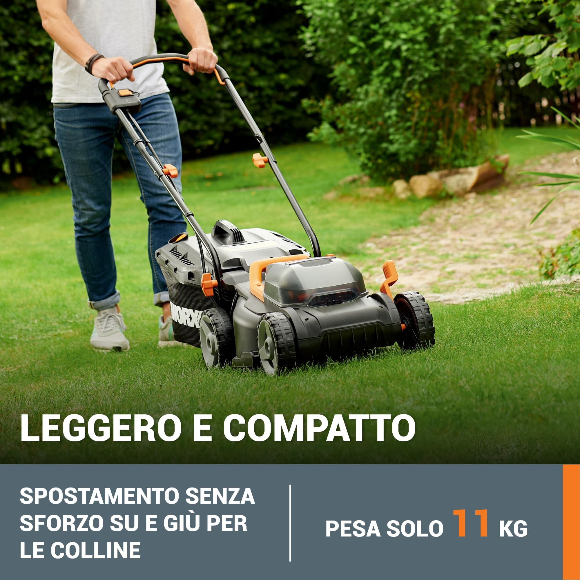 WORX WG779E Tosaerba a Batteria 40V Rasaerba Elettrico da Giardino, Diametro Taglio 34 cm, 2 Batteria da 2,5Ah