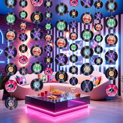 6 décorations pour fête rock'n'roll, bannières rétro en vinyle, guirlandes