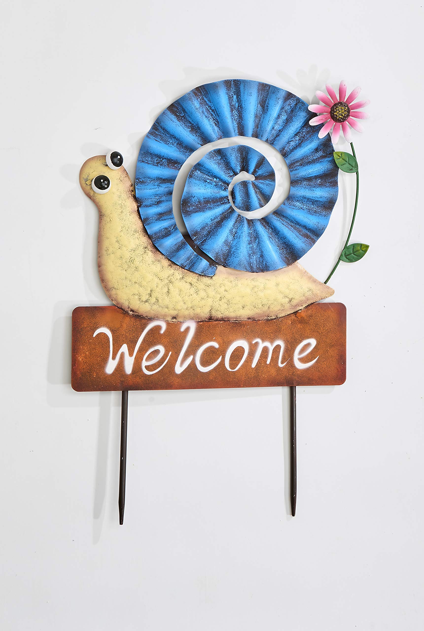 Worth Imports 23" Metal Snail Welcome Stake, Cream,Blue,Pink,GreenOrange,White