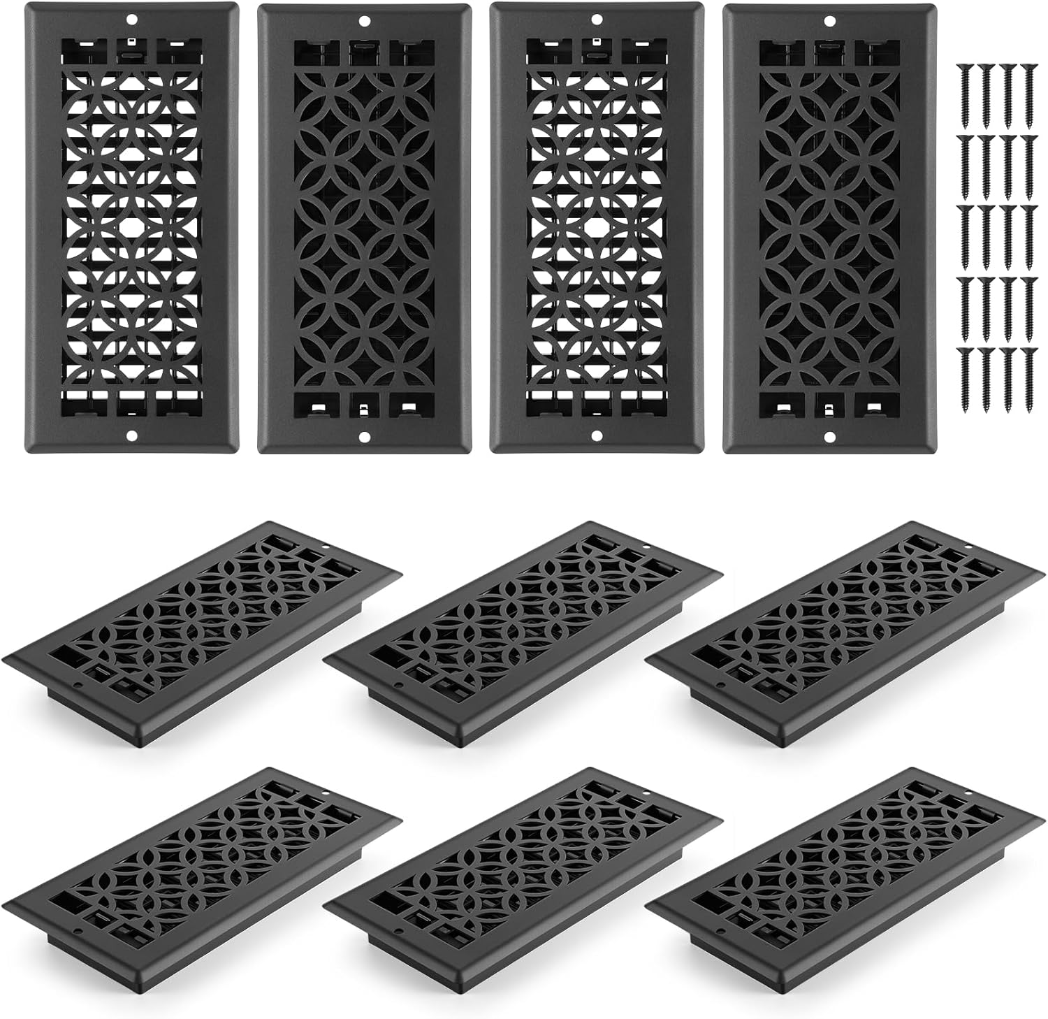 10 Pcs 4x10 Inch Heavy Duty Floor Register - Decorative Savannah Design Vent Covers - Walkable Adjust Air Supply Lever Steel Airflow Floor Vents with Screws for Home Heater Grilles (Black)