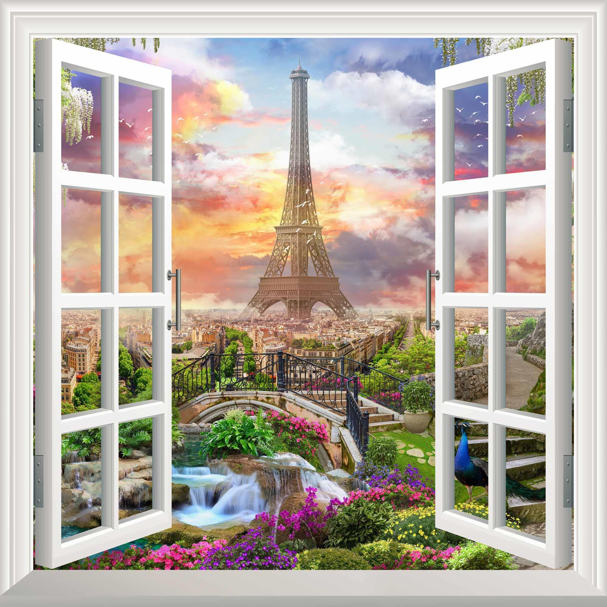 Pencere Poster Duvar Kağıdı Paris Kolaj Yapışkanlı Sticker