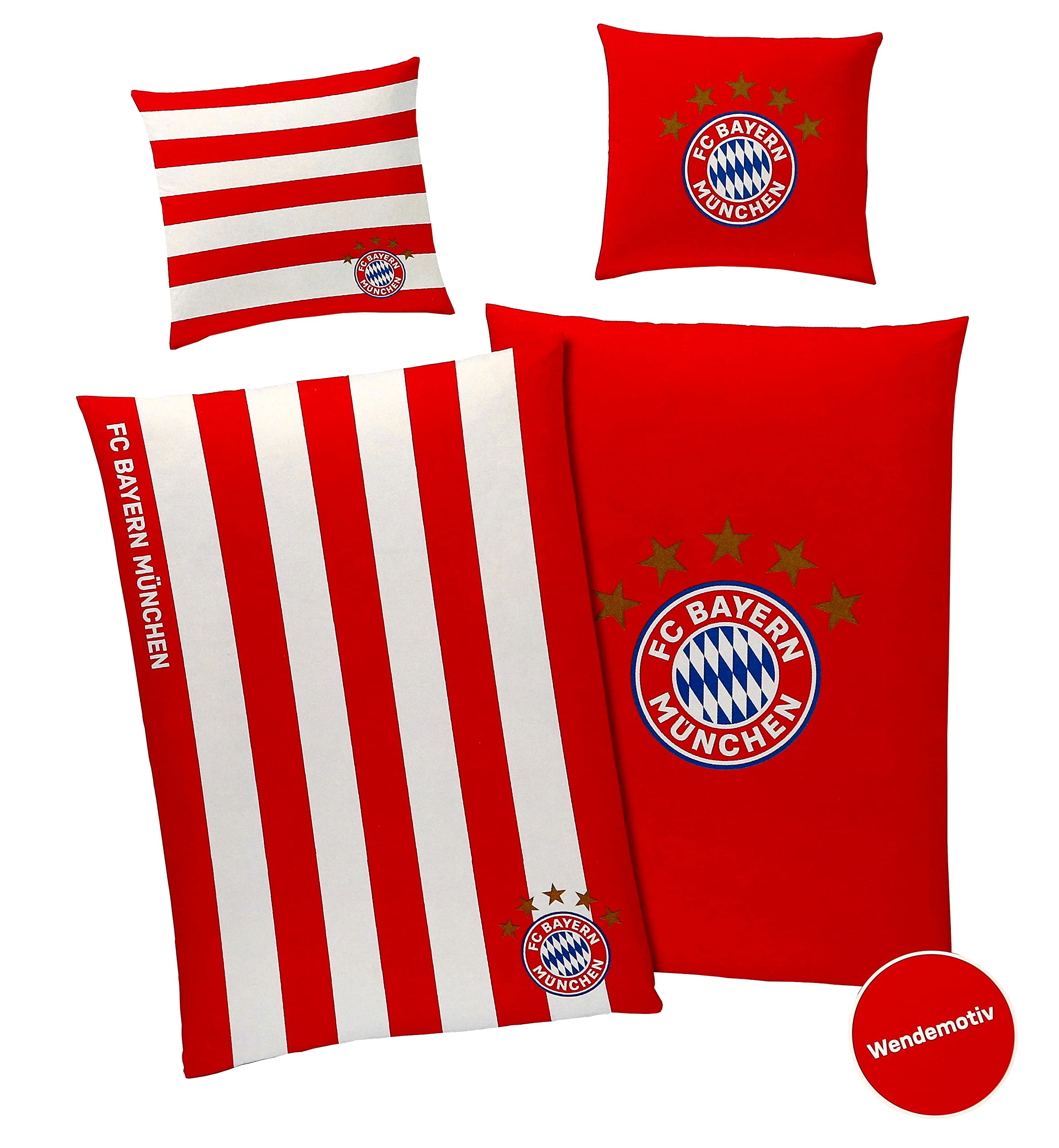 FC Bayern München Bettwäsche | Baumwolle | Gestreift | 135x200 cm | Rot-Weiß