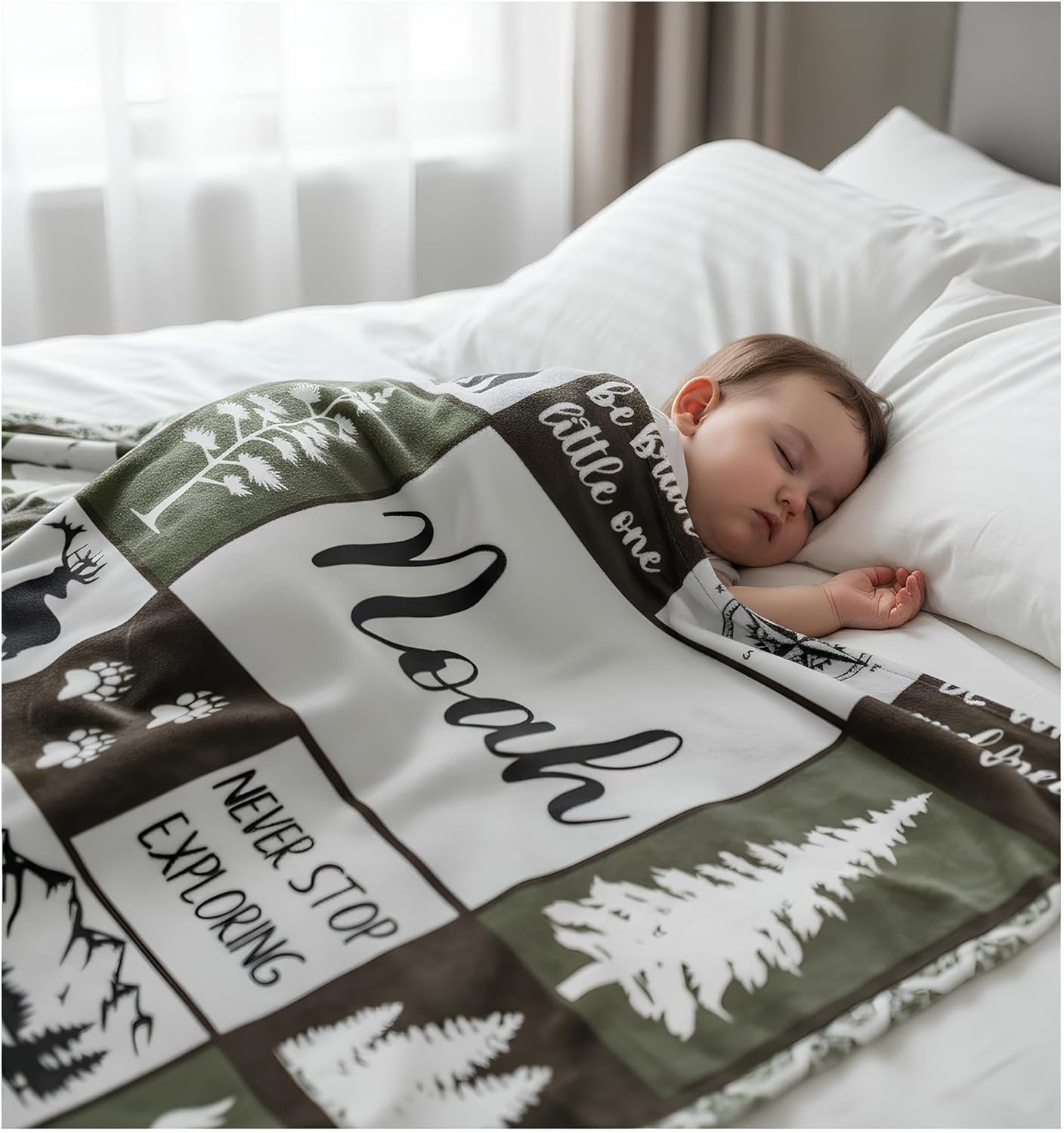 Personalized Baby Blankets with Name, Ships Next Day, Custom Baby Blanket with Letter Words, Soft Cozy Woodland Blankets, Gifts for Boys & Girls Kids Teen, Printed in USA - Image 8
