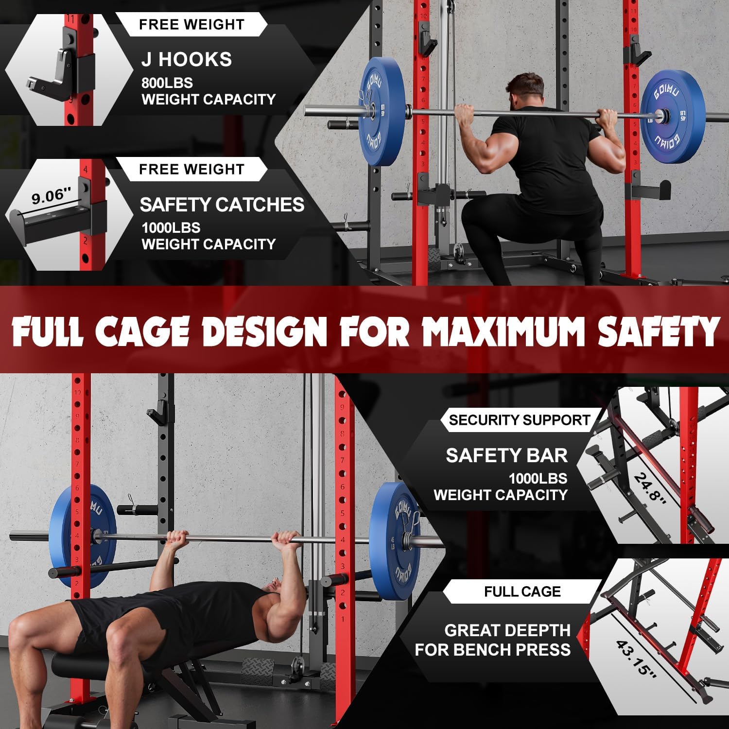 C1-V4 Power Cage, 2000LBS Squat Rack with LAT Pulldown, Multi-Function Weight Cage Strength Training Machine, Workout Cage with More Attachments for Home Gym Garage