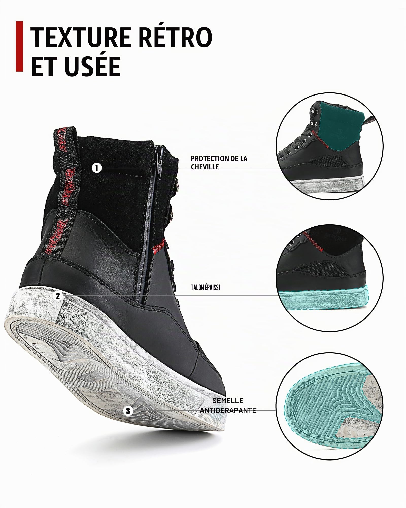 BORLENI Bottes Moto Chaussures Moto Hommes Cuir | Renforcées, avec Soutien de la Cheville, Pad de Changement de Vitesse, Semelle Antidérapante Noir