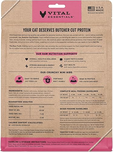 Miniatura 2 de Vital Essentials Alimento crudo liofilizado para gatos, pollo mini nibs entrante, 8 onzas