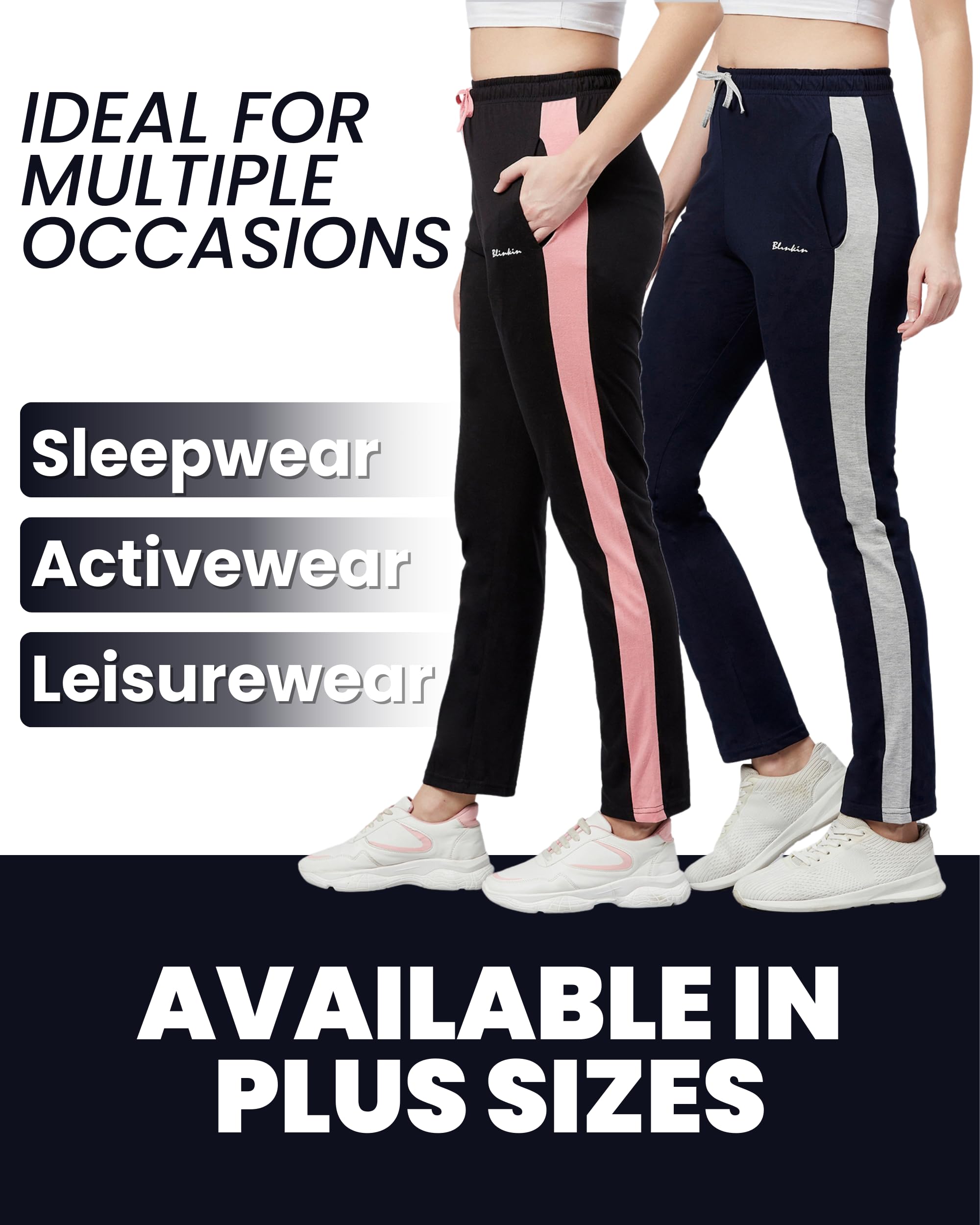BLINKIN Women's Cotton Pajamas Combo, Pack of 2 - Black|Navy, Size L - Ultimate Relaxed Fit Track Pants for Women, Night Wear & Comfort Wear - Image 7 thumbnail