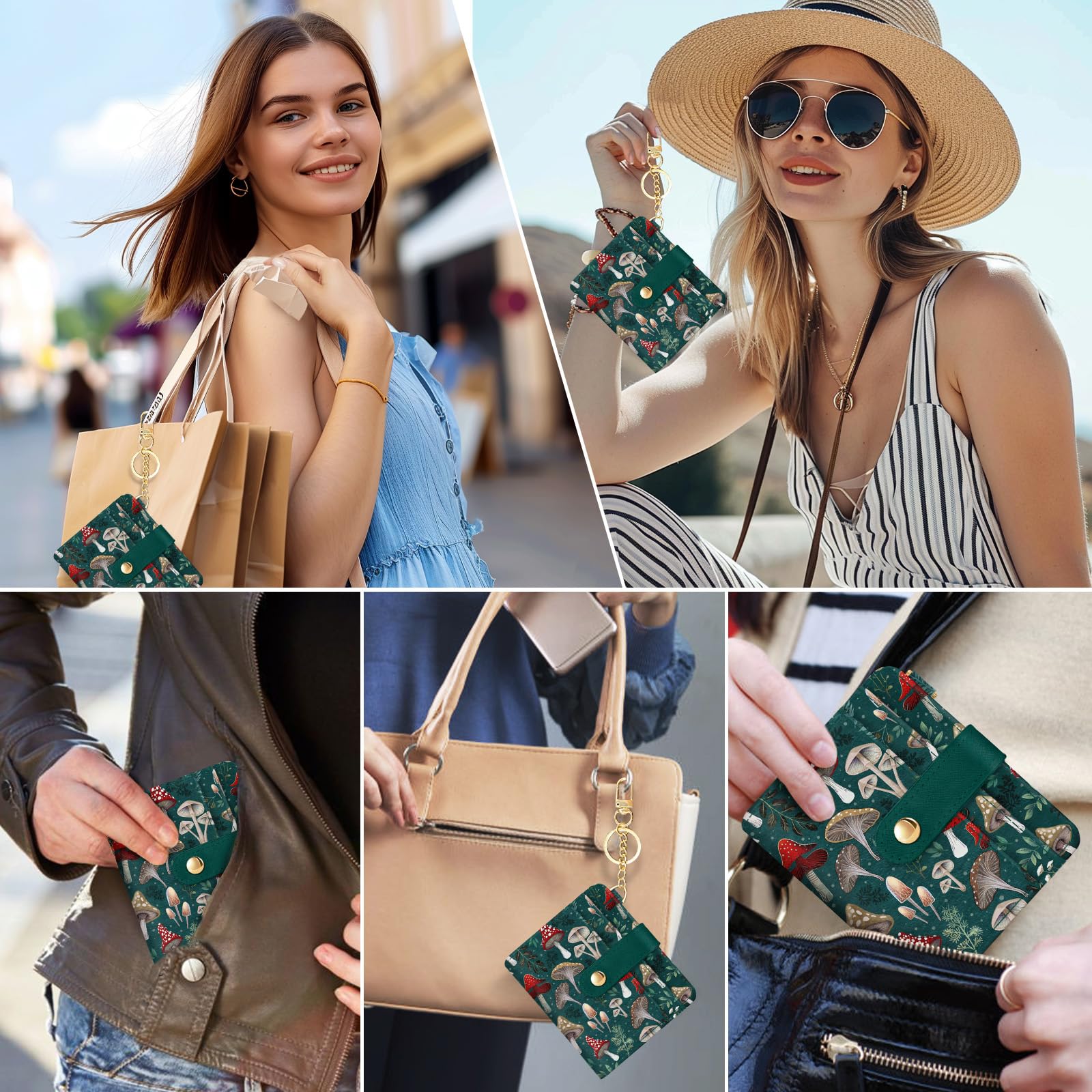 Jogjam Rfid Ladies Wallet, Small Slim Thin Compact Credit Card Women Wallet, PU Leather Bifold Cash Zipper Coin Pocket ID Window for Female: Mushroom Green