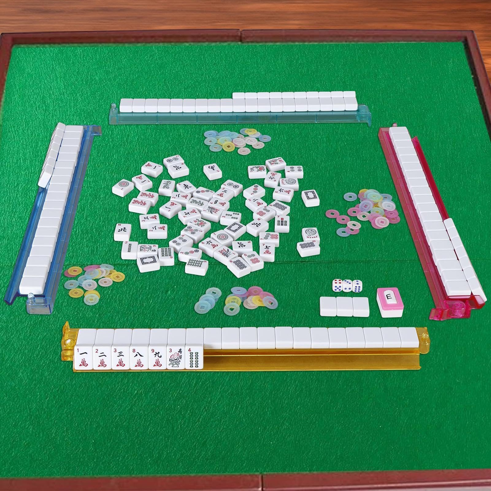Set da viaggio Mahjong da 166 pietre con pratica custodia per anziani | Bellissimo set completo di mahjong con valigetta di dadi e righelli, per donne anziane e adulte, per imparare a casa