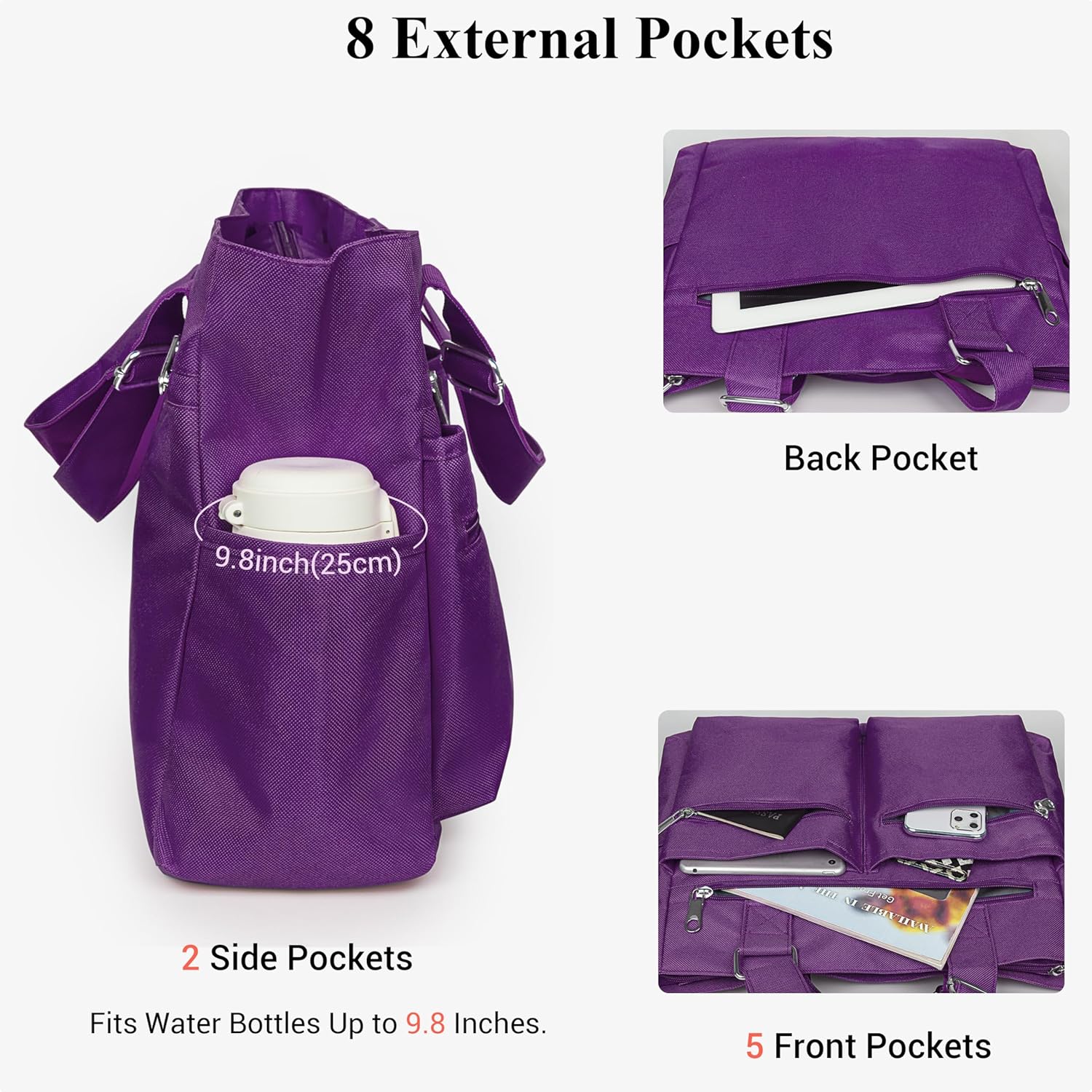 VOLGANIK ROCK Canvas Tote Bag Waterproof Nylon Multi Pocket Shoulder Bags Laptop Work Bag Teacher Purse Handbag for Women Men - Image 7