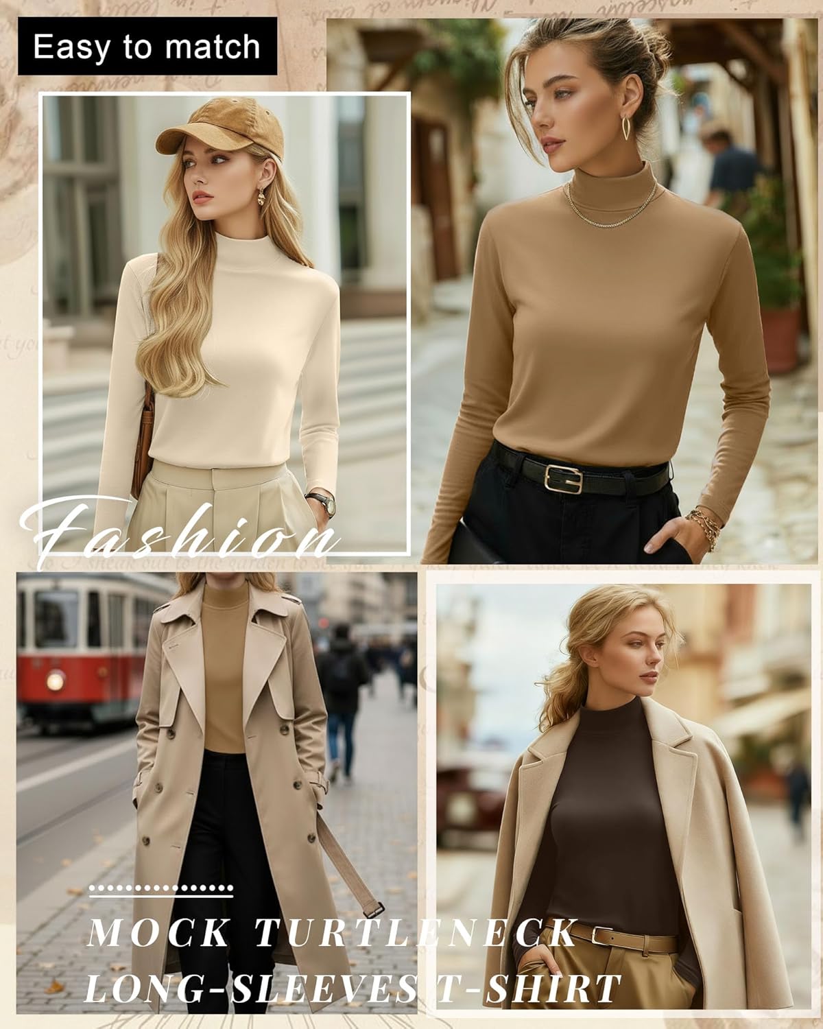 3 Pack Cotton Women's Mock Turtleneck Shirts Long Sleeve Mock Neck Tops Casual Pullover Basic Tees Undershirt - Image 2