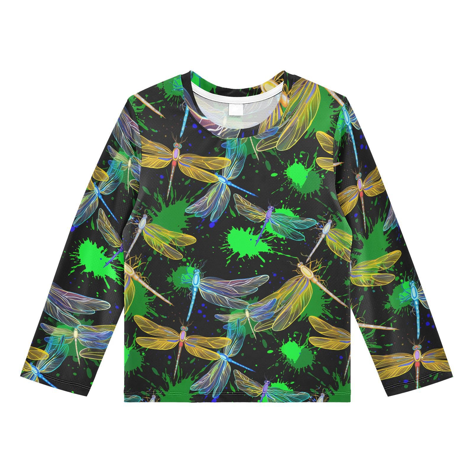 Dragonfly Green Splatter Black Boy's Rash Guard Swim Shirt Long Sleeve Sun Shirt for Beach Pool Sport UPF50+ 4T