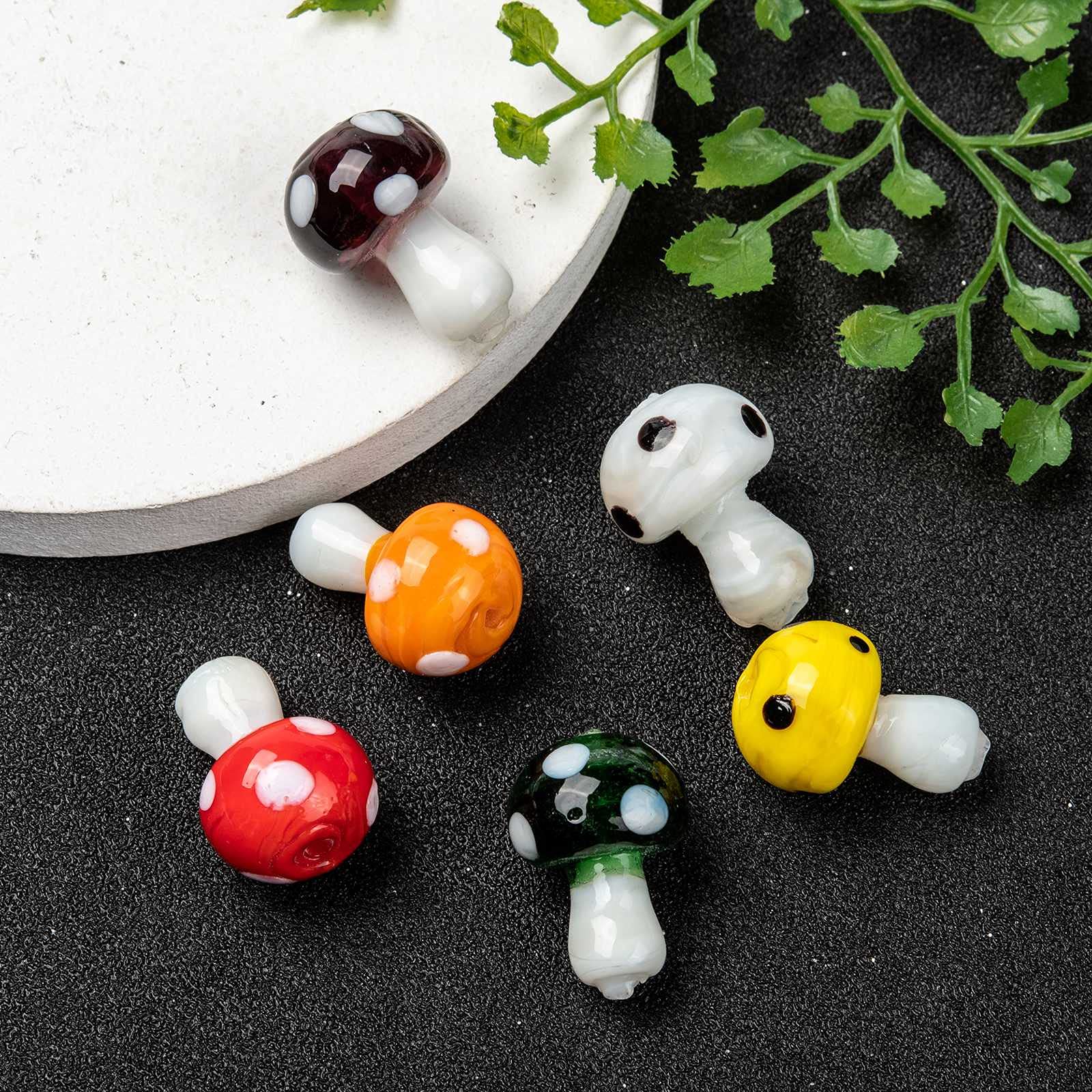 Cheriswelry 25 Pilz Lampwork Perlen – Handgefertigt, Rotes Glas, 16x12 Mm, Loch 1,8 Mm, Für Schmuckherstellung