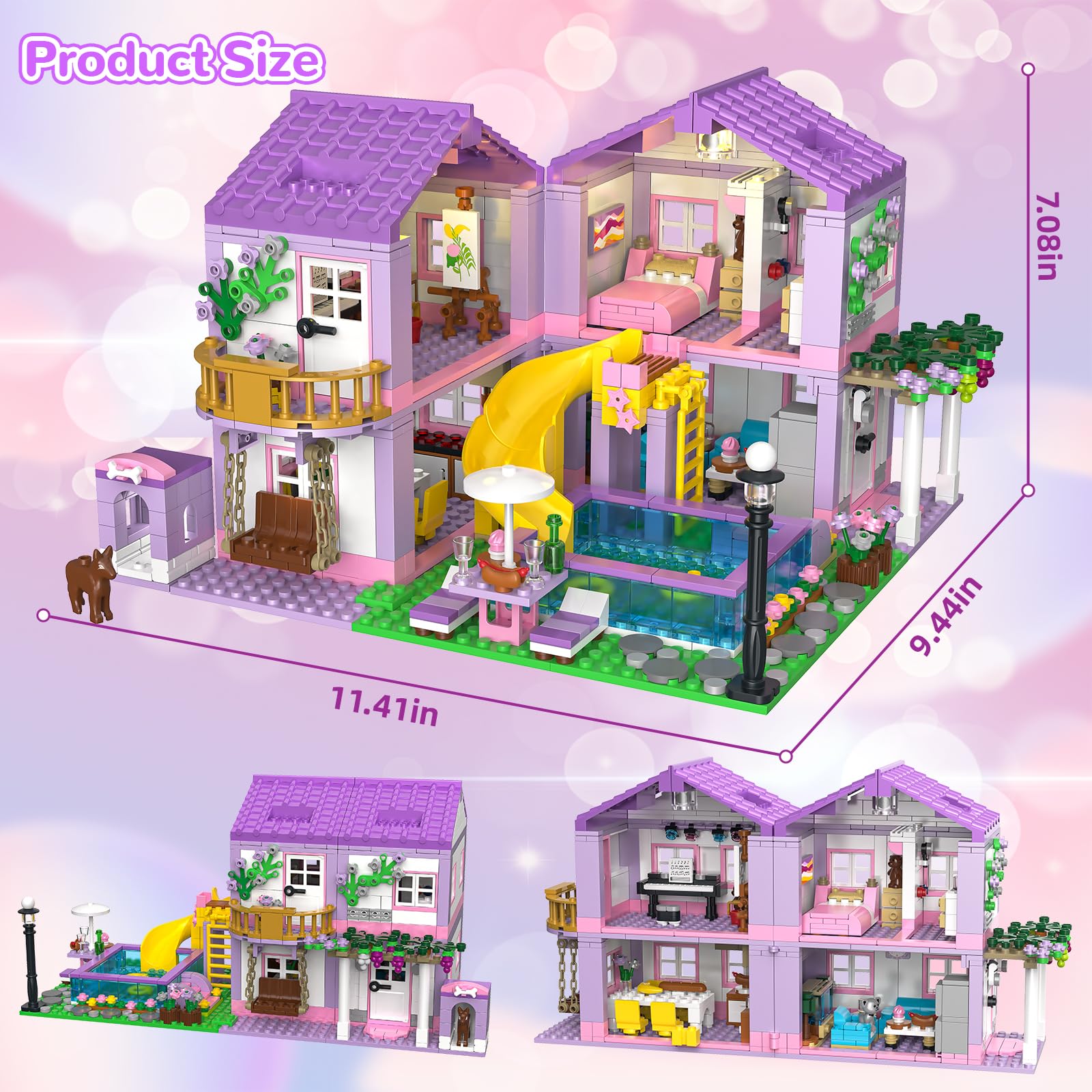 Purple Girls Summer Villa Friends Building Set Compatible with Lego 3 in 1 Friends Construction Educational Toy for Kids Age 8-12 and Up 1081 PCS
