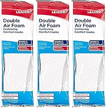 LEADER Double Air Foam Insoles, Keeps Feet Cool & Dry, Extra Thick Dual Layer, for Men & Women, One Size Fits Most, Trim to Size, Unisex, Compare to Dr. Scholls Air-Pillo, 1 Pair, Pack of 3