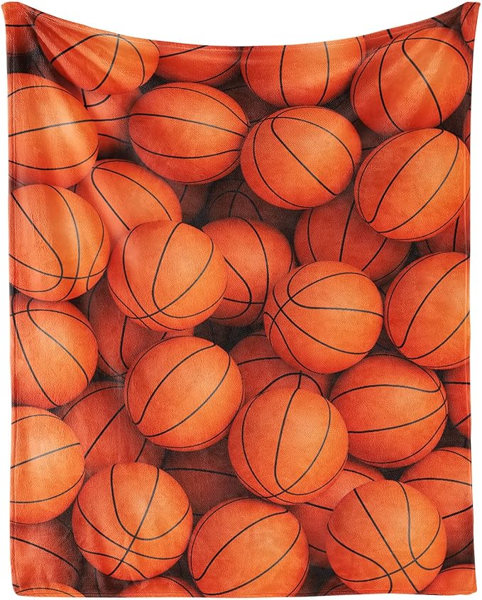 Basketball Throw Blanket for Adults Men - 60x80 Inches Twin Size - Soft Fluffy Cozy Blankets Gift - Orange Sports Blanket Throws for Bed, Sofa, Winter