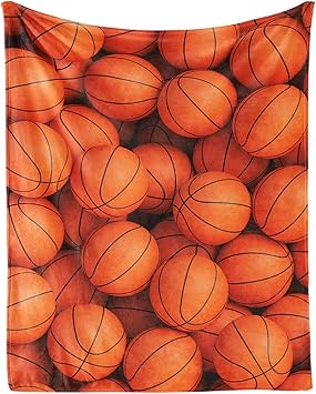 Basketball Throw Blanket for Adults Men - 60x80 Inches Twin Size - Soft Fluffy Cozy Blankets Gift - Orange Sports Blanket Throws for Bed, Sofa, Winter