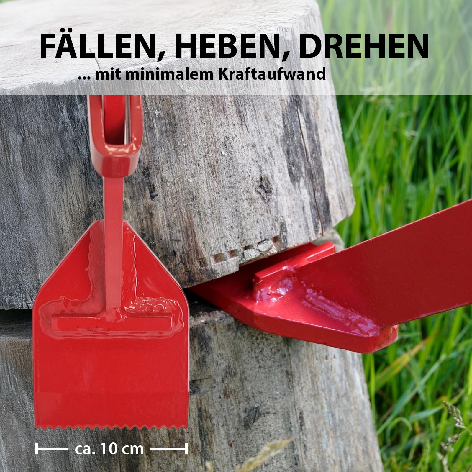 TRUTZHOLM Fällheber mit Wendehaken 115 cm lang Zahnplatte 10 cm breit rutschfester Griff Fällhilfe aus Stahl zum Fällen Anheben Drehen von Baumstämmen bis 540 mm geschmiedeter Stammwender in rot